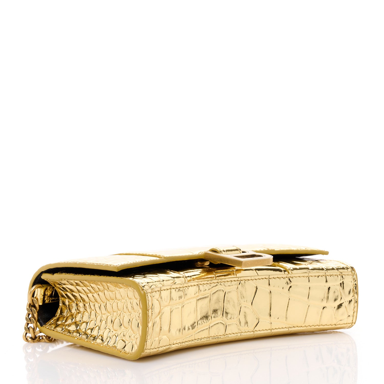 Balenciaga Metallic Calfskin Crocodile Embossed Hourglass Chain Bag Gold 4 of 11
