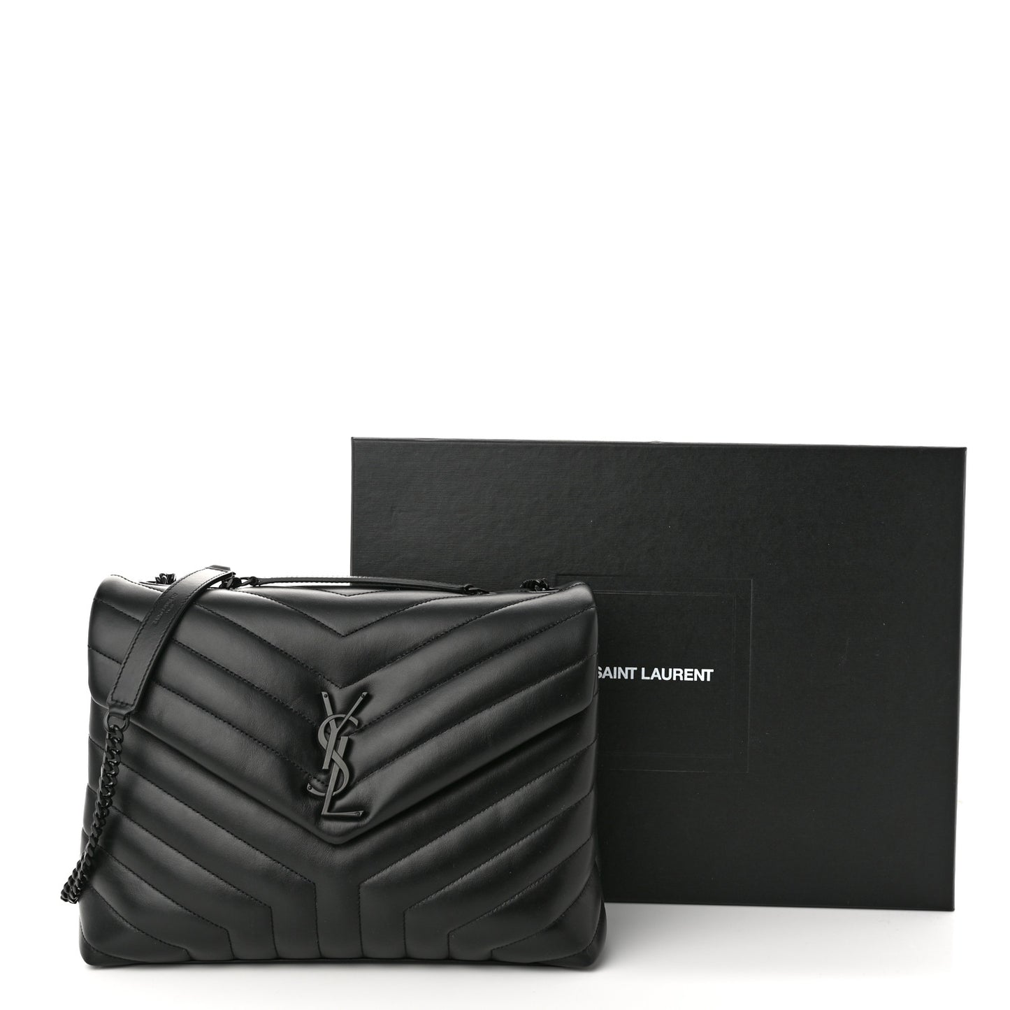 Calfskin Y Quilted Monogram Monochrome Medium Loulou Chain Satchel Black