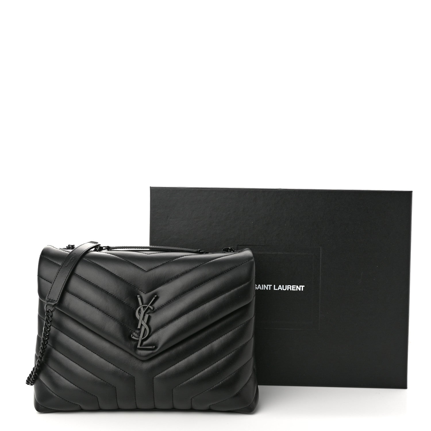 Saint Laurent Calfskin Y Quilted Monogram Monochrome Medium Loulou Chain Satchel Black 11 of 11