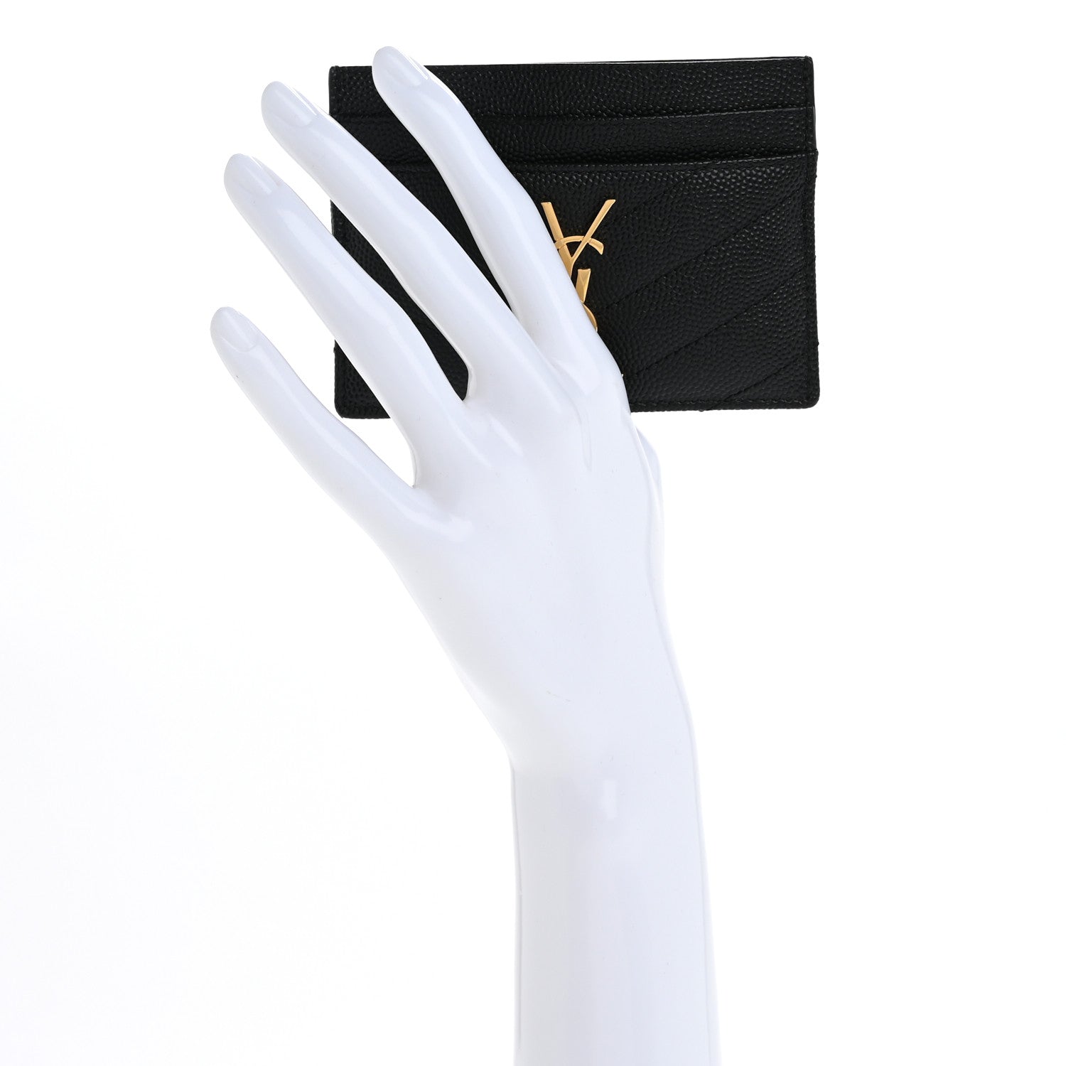 Saint Laurent Grain De Poudre Matelasse Chevron Monogram Credit Card Case Black 2 of 10