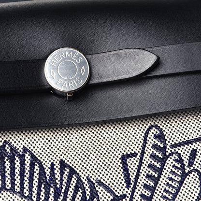 Hermes Vache Hunter Toile H Pegase Pop Herbag Zip Retourne 31 PM Bleu Indigo Ecru Black 5 of 5