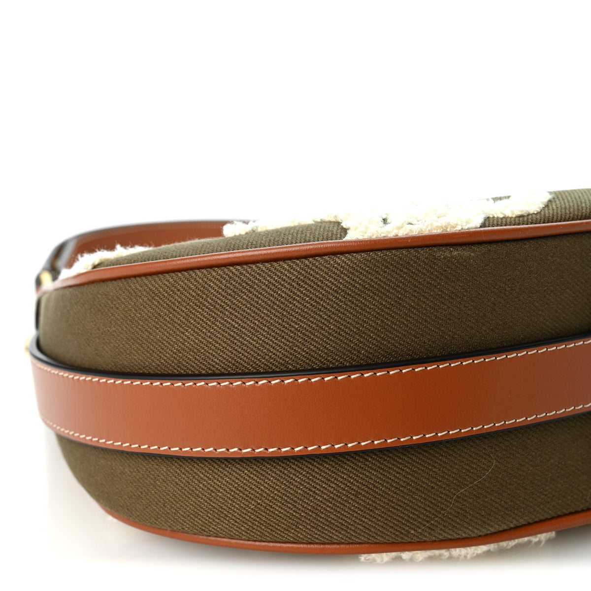Cotton Gabardine Bouclette Embroidered Medium Strap Ava Triomphe Shoulder Bag Khaki Tan