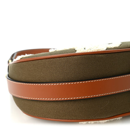 Celine Cotton Gabardine Bouclette Embroidered Medium Strap Ava Triomphe Shoulder Bag Khaki Tan 7 of 8