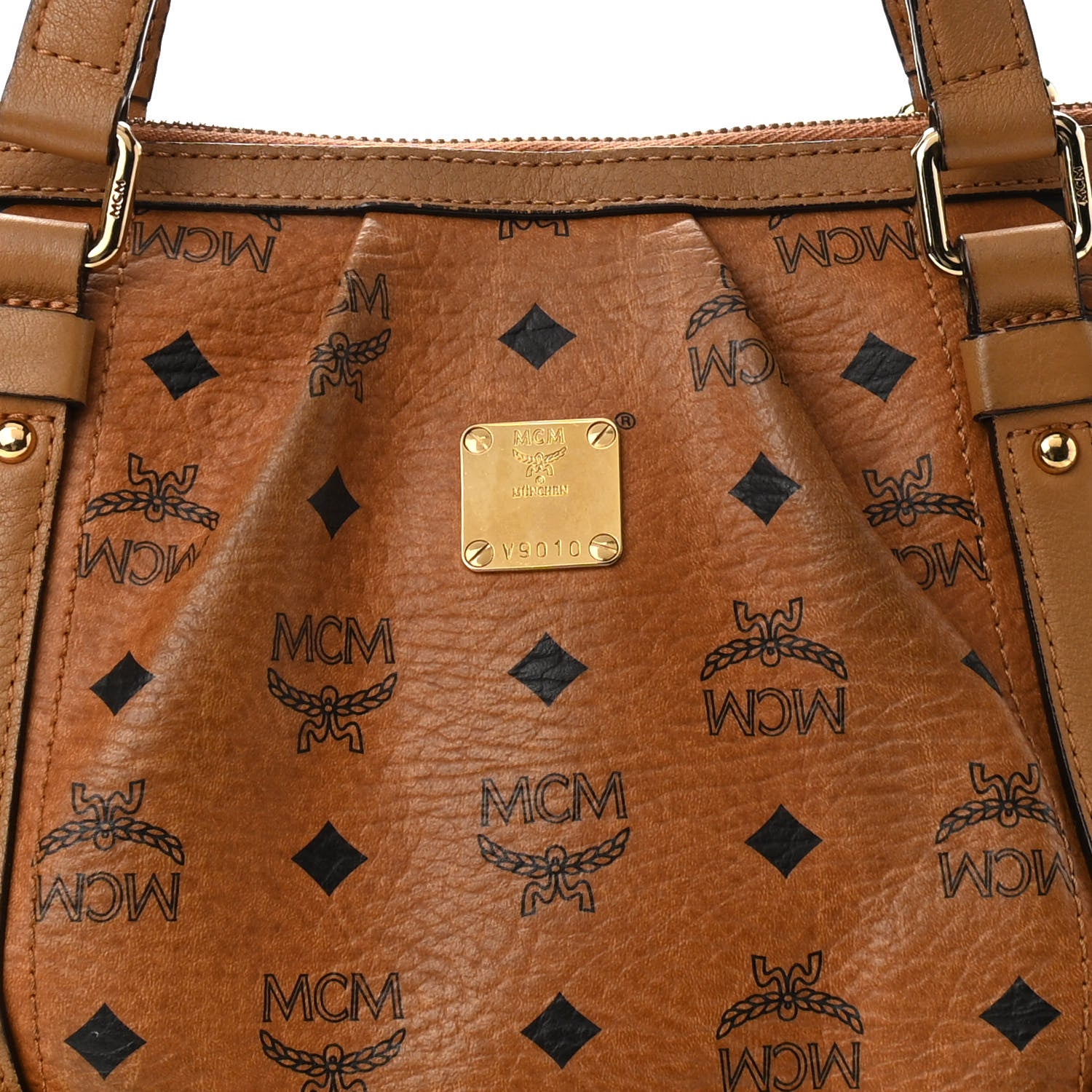 MCM Visetos Medium Essentials Shopper Tote Cognac 7 of 20