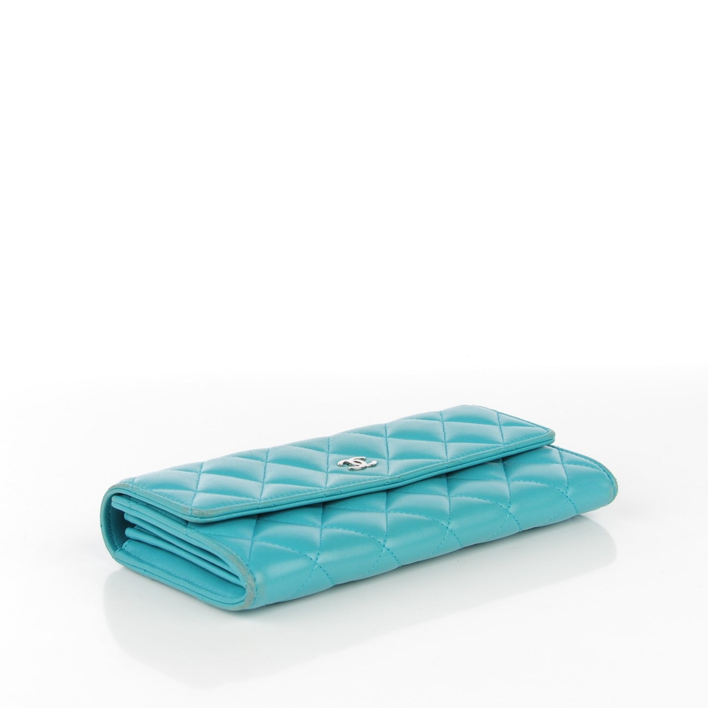 Lambskin Quilted Long Flap Wallet Blue