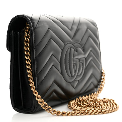 Gucci Calfskin Matelasse GG Marmont Chain Wallet Black 3 of 12