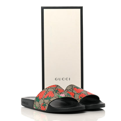 Gucci GG Supreme Monogram Strawberry Slide Sandals 37 Beige Multicolor 9 of 9