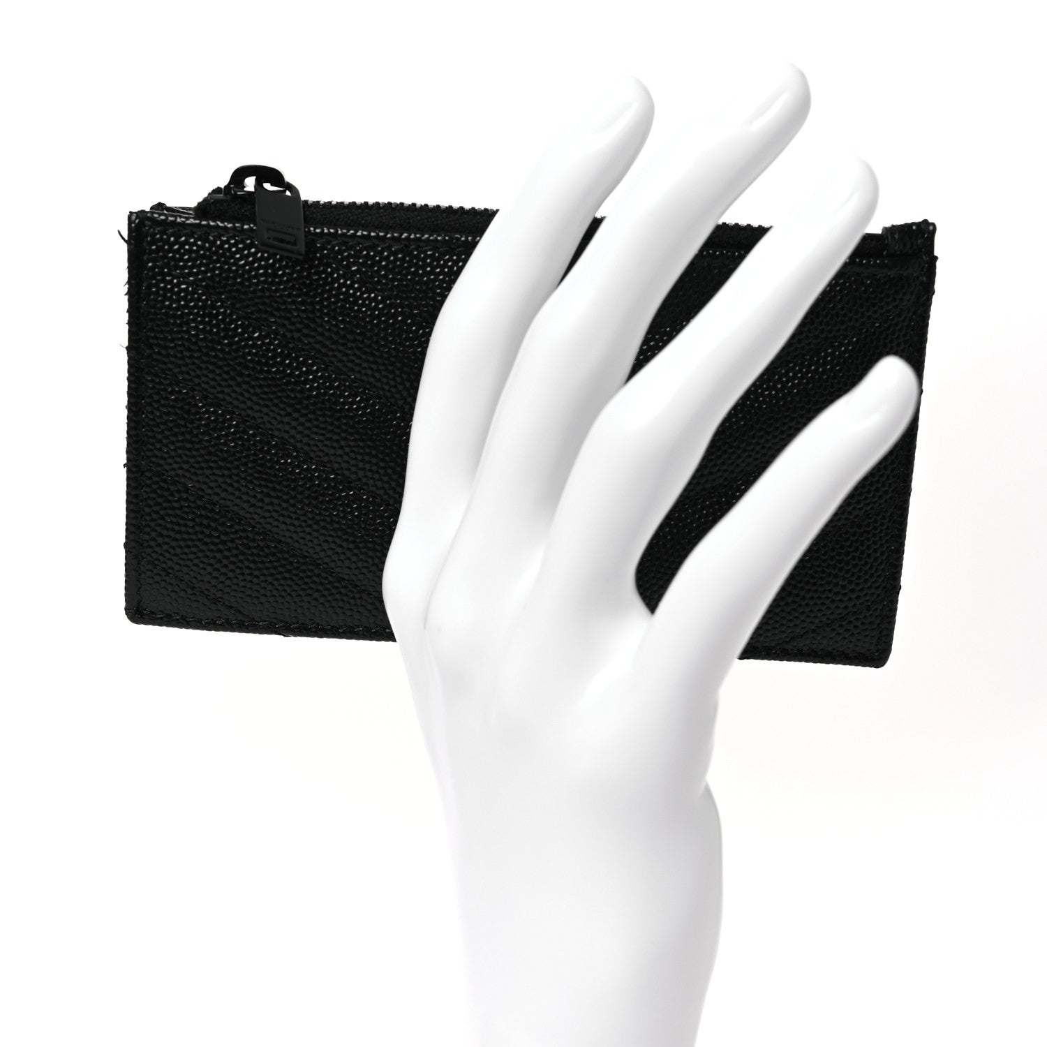 Saint Laurent Grain De Poudre Matelasse Chevron Monogram Fragments Zippered Card Case Black 2 of 8