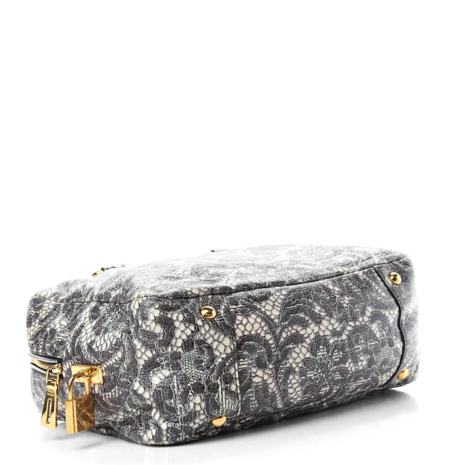 Prada Cervo Lux Print Lace Bauletto Bag Talco 4 of 11