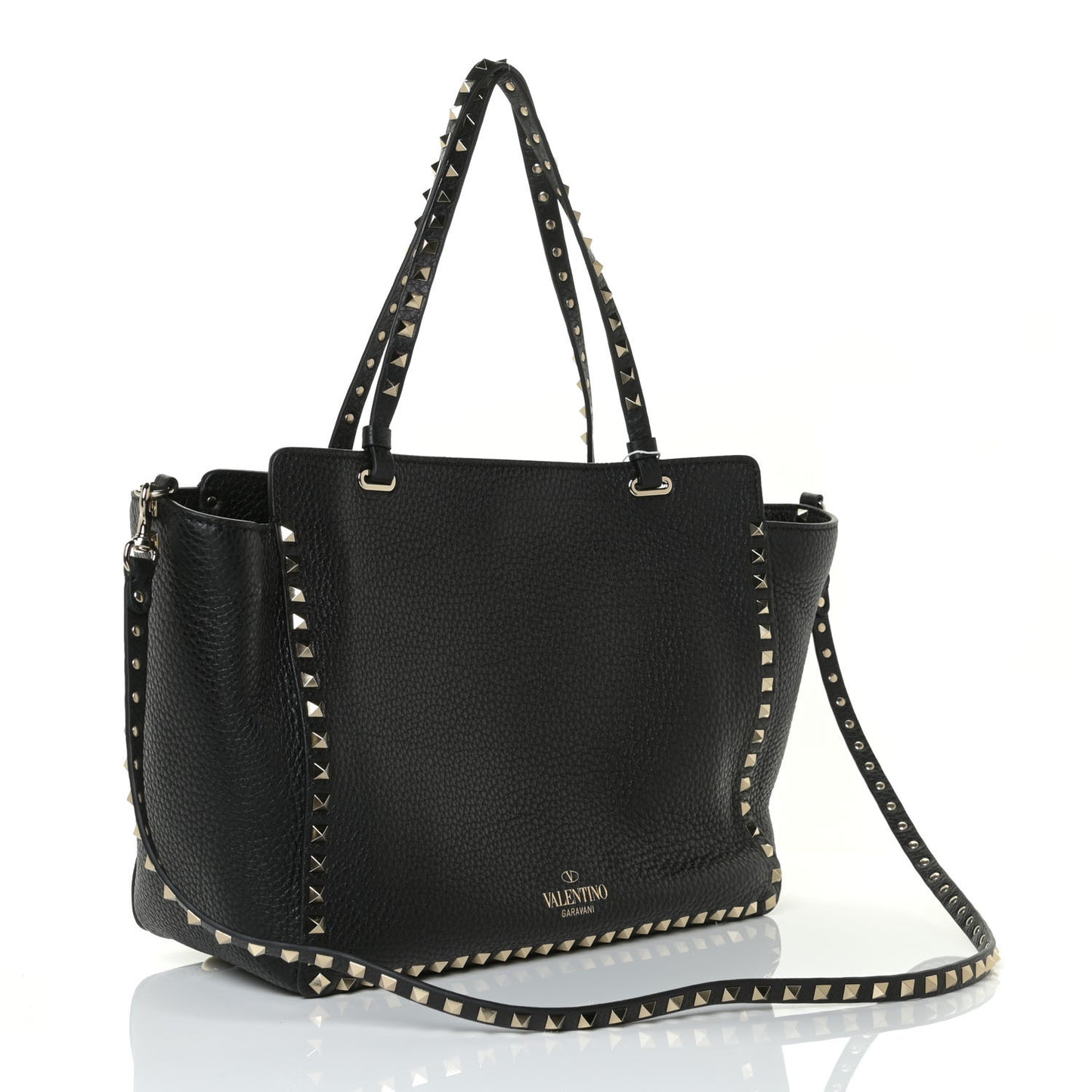 Pebbled Calfskin Medium Rockstud Tote Black