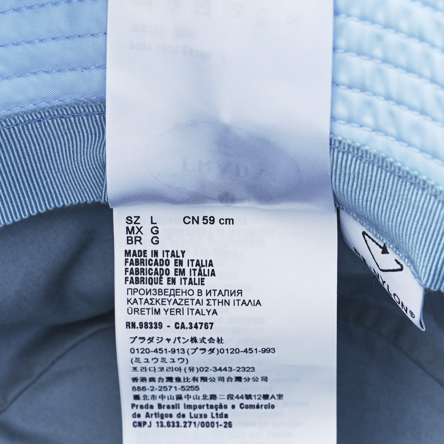 Prada Re-Nylon Metal Triangle Logo Womens Bucket Hat L Fiordaliso 15 of 16
