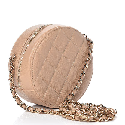Chanel Caviar Quilted Round Clutch With Chain Beige 3 of 10