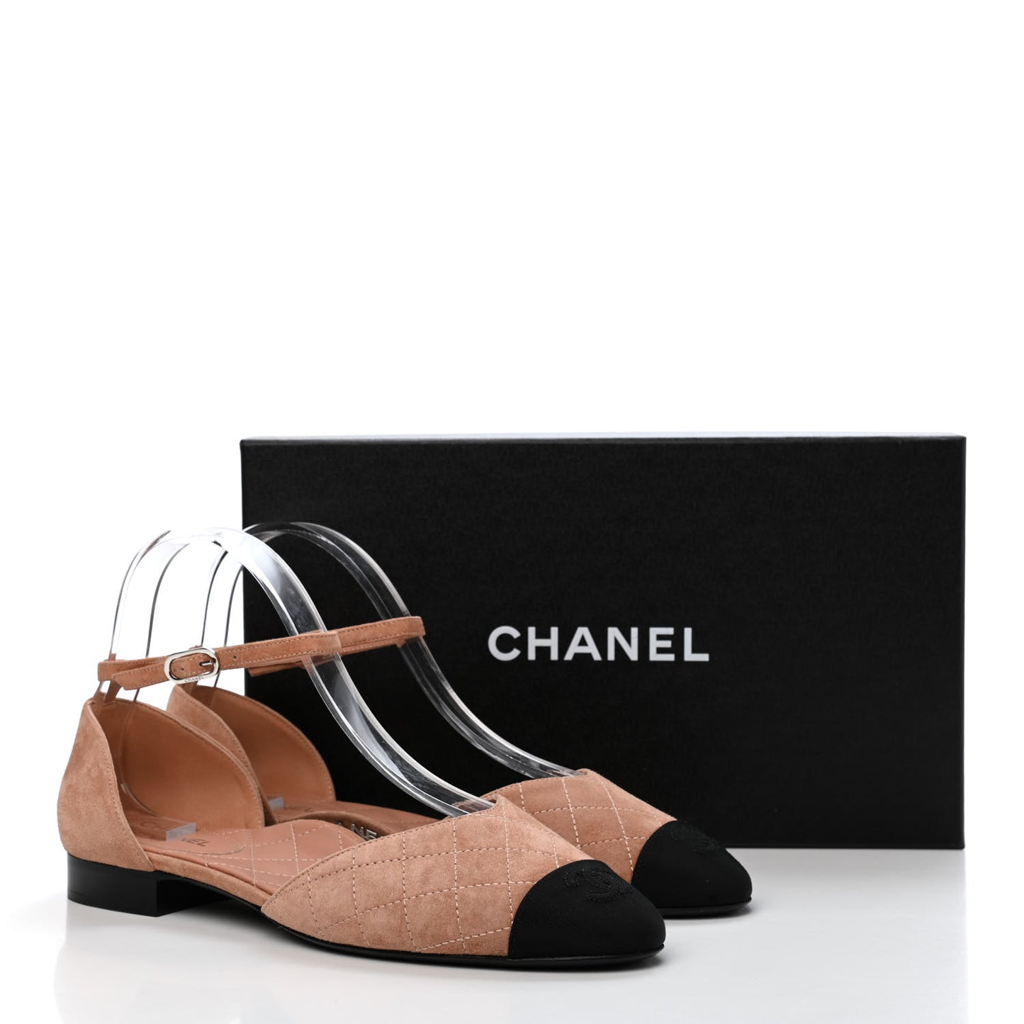Suede Grosgrain Cap Toe CC Ankle Strap Sandals 40 Pink Black