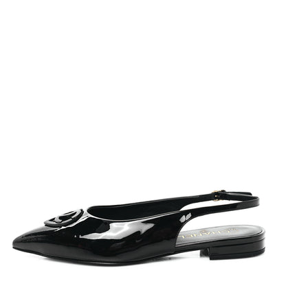 Chanel Patent Heart CC Slingback Flats 37.5 Black 1 of 9