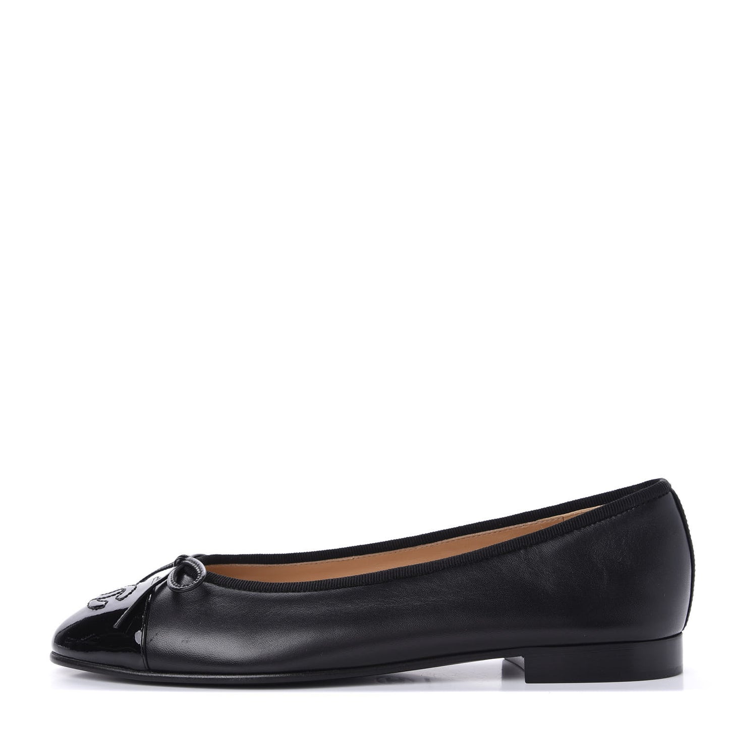 Lambskin Patent Cap Toe Ballerina Flats 37 Black