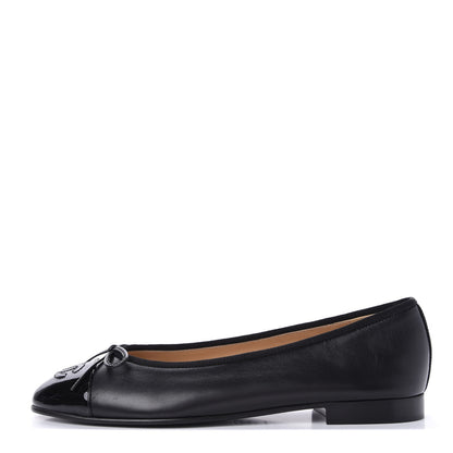 Chanel Lambskin Patent Cap Toe Ballerina Flats 37 Black 1 of 12