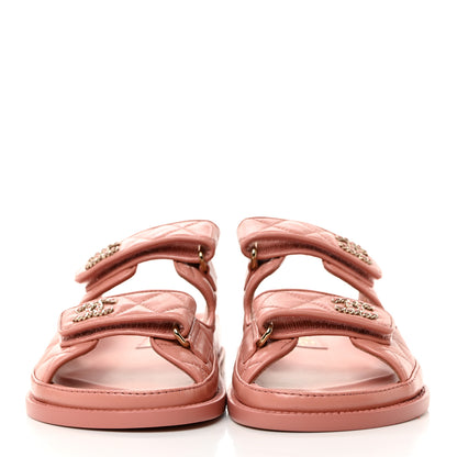 Chanel Lambskin Quilted Velcro Dad Chain CC Slide Sandals 36 Pink 2 of 9