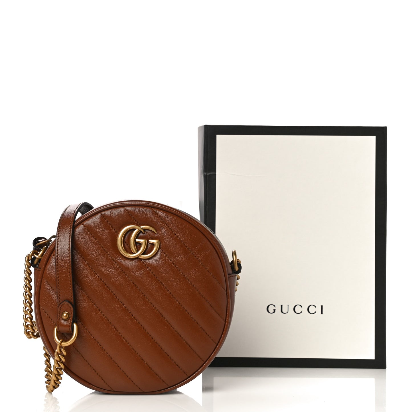 Azalea Calfskin Matelasse Diagonal Mini GG Marmont Round Shoulder Bag Cuir