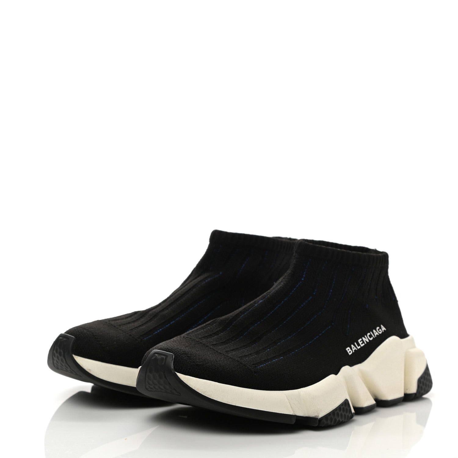 Balenciaga Ribbed Effect Knit Hi Speed Sneakers 35 Black Bleu 3 of 8
