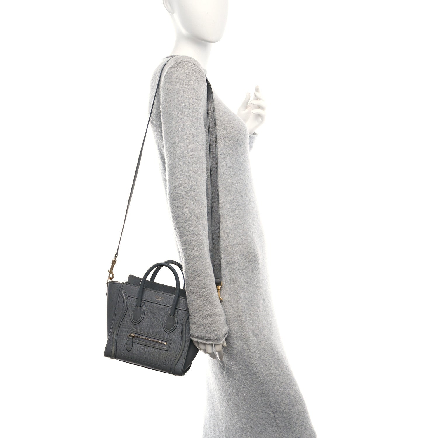 Celine Drummed Calfskin Nano Luggage Kohl 2 of 12