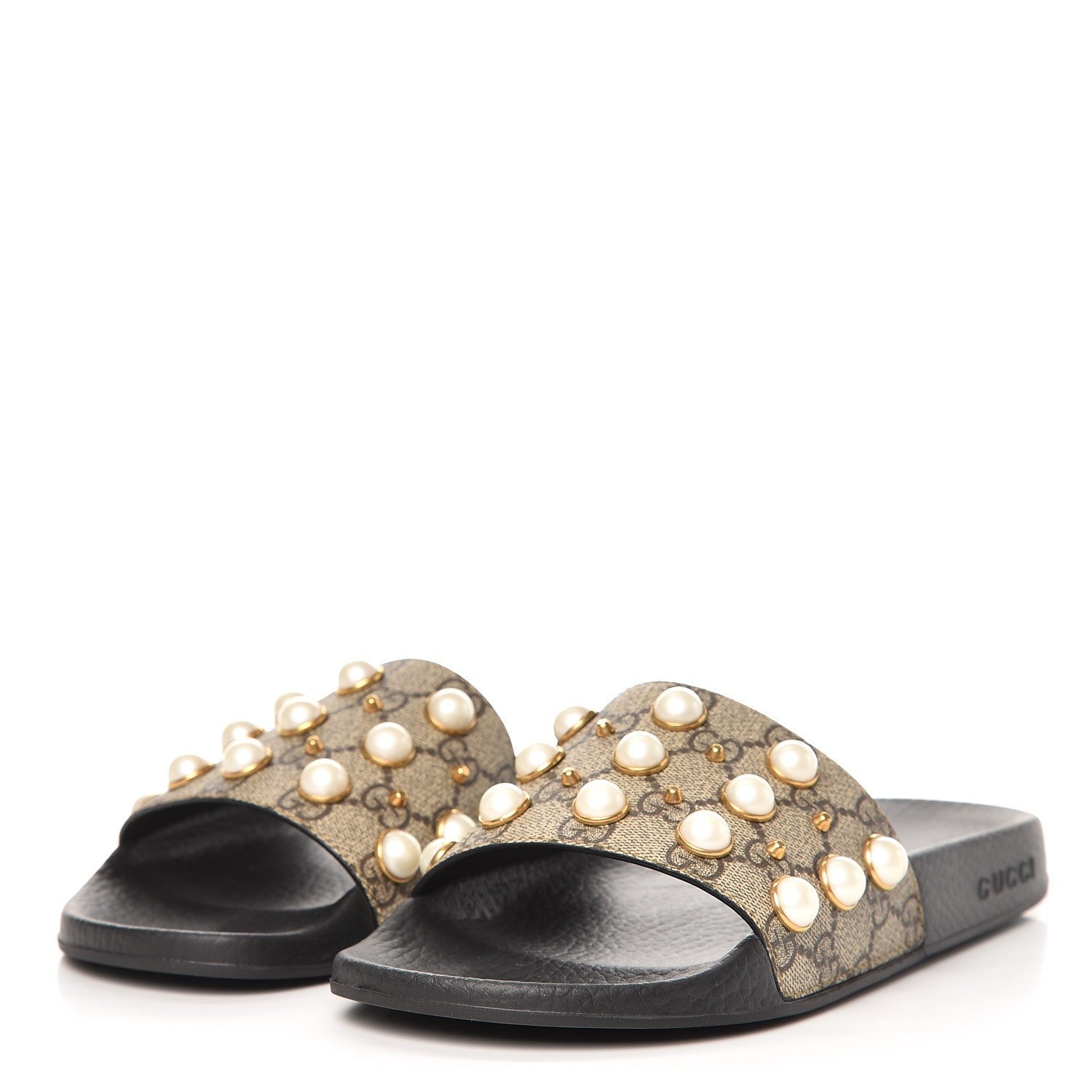 Gucci GG Supreme Monogram Slide Pearls Sandals 39 Beige 3 of 9