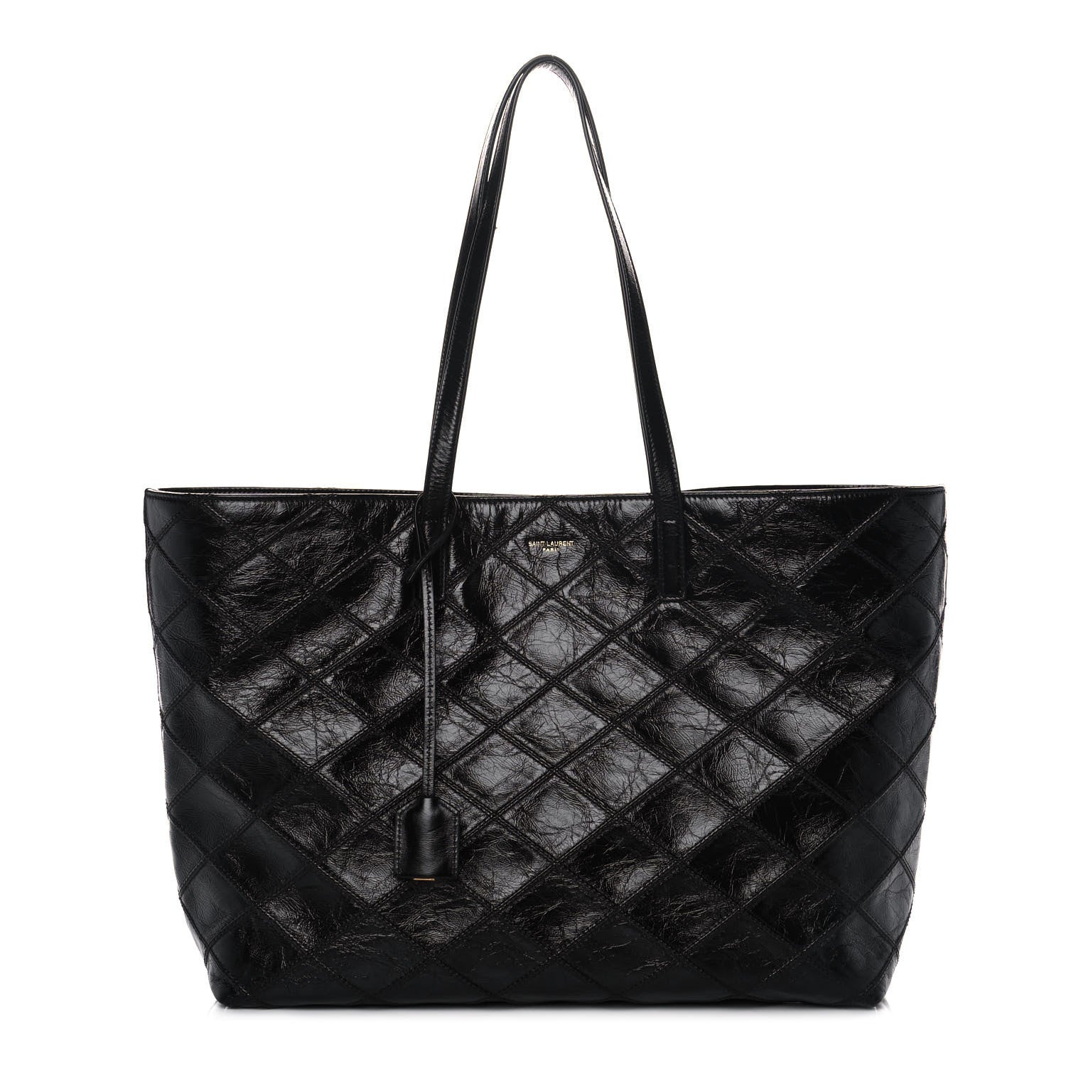 Saint Laurent Crinkled Calfskin Quilted East West Shopping Tote Black 1 of 11
