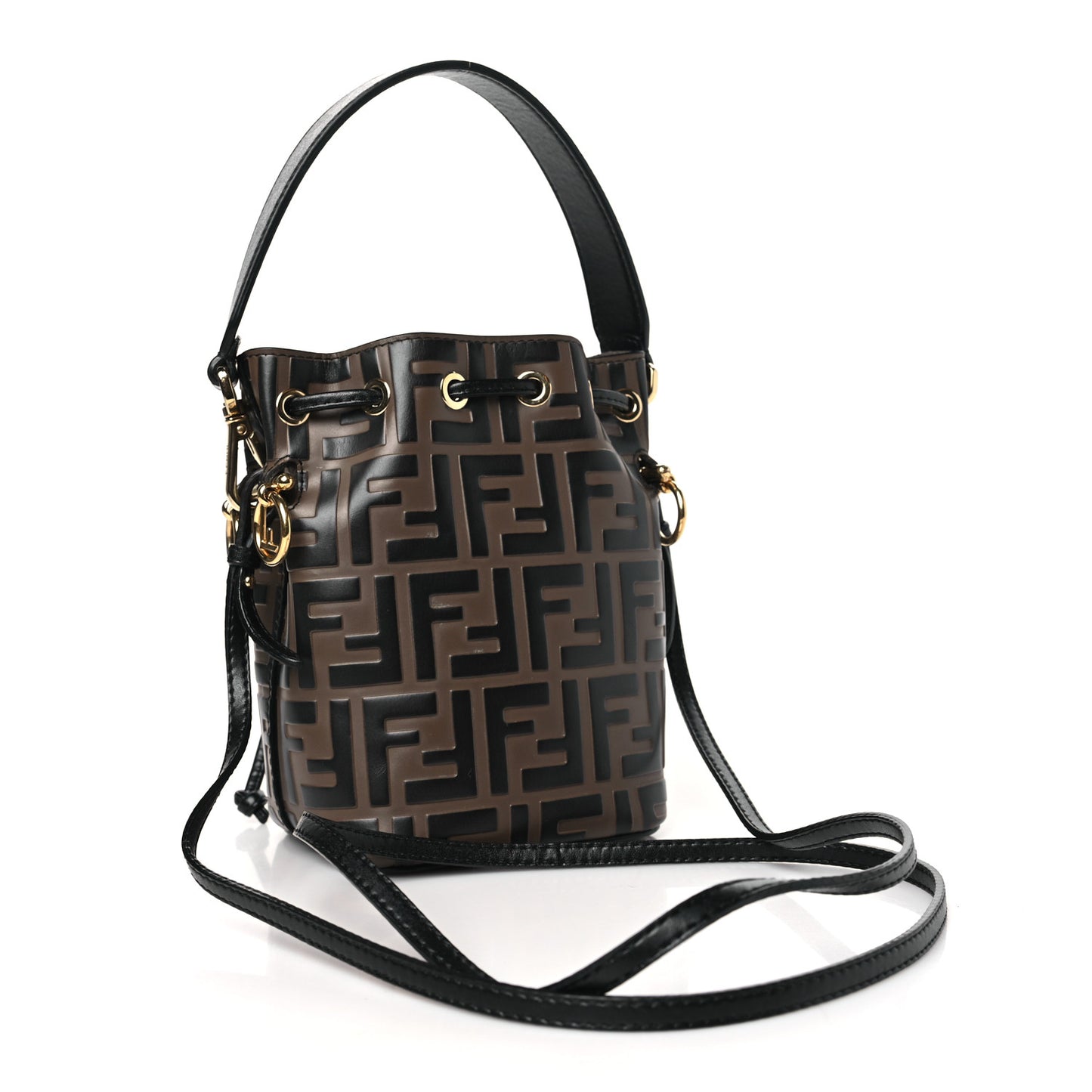 Vitello Liberty F is Fendi Bi-Color FF 1974 Embossed Mini Mon Tresor Bucket Bag Maya Black