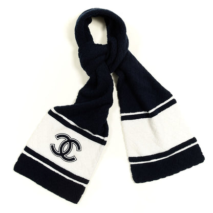 Chanel Cashmere CC Quilted Scarf Navy White 1 of 4