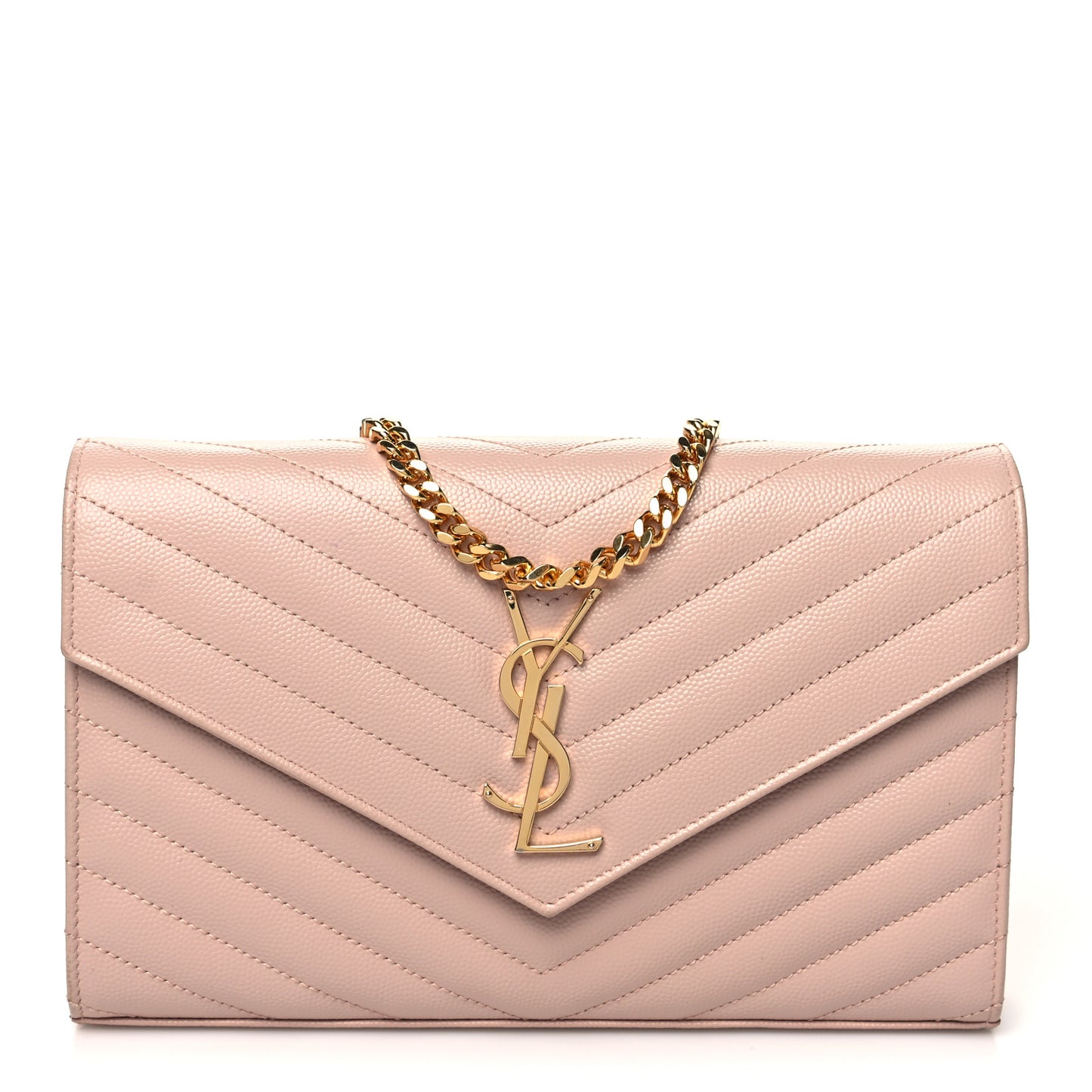 Grain De Poudre Matelasse Chevron Monogram Chain Wallet Pale Blush
