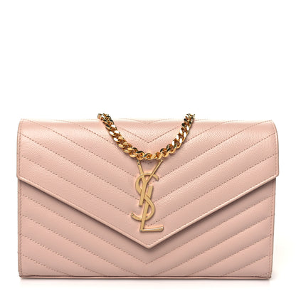 Saint Laurent Grain De Poudre Matelasse Chevron Monogram Chain Wallet Pale Blush 1 of 14