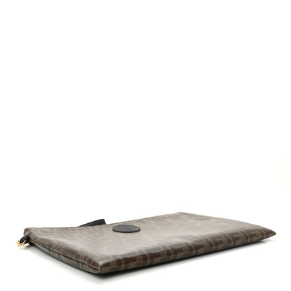 Fendi Glazed Fabric Vitello Century FF 1974 Stamp Patch Large Flat Pouch Mogano Panna Black 4 of 7