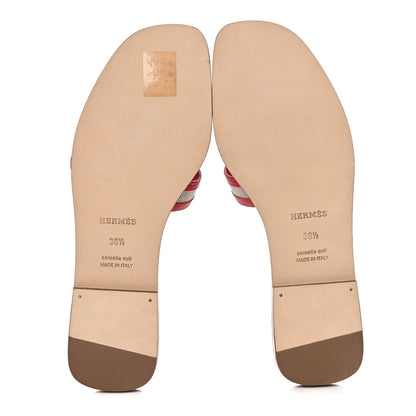 Hermes Canvas Calfskin Oran Sandals 38.5 Prunoir Rouge A Levre 5 of 8