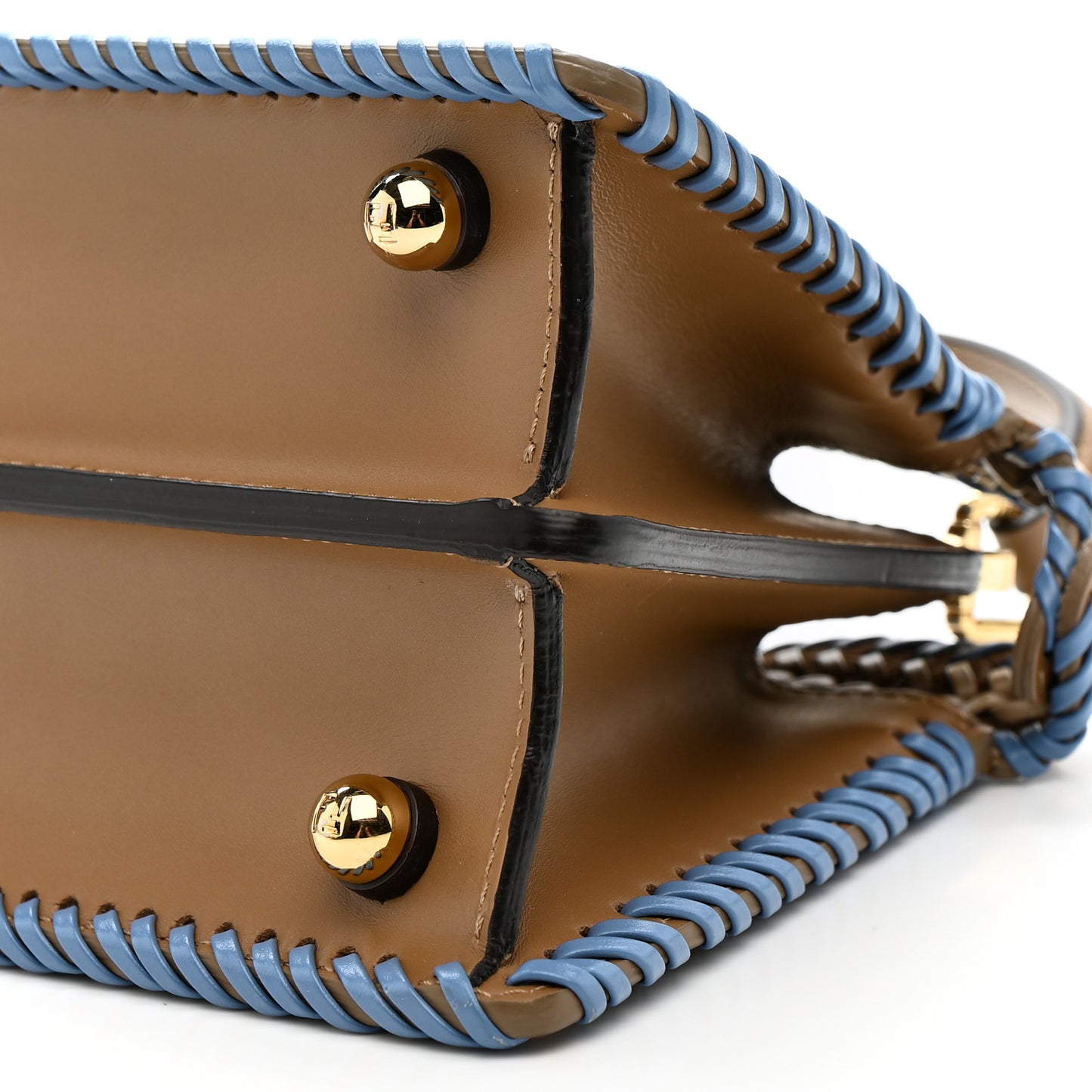 Vitello King Shiny Nappa Intreccio Petite Peekaboo I SEE U Satchel Sand Beige Blue