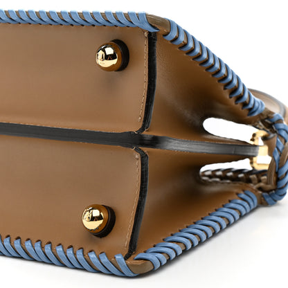Fendi Vitello King Shiny Nappa Intreccio Petite Peekaboo I SEE U Satchel Sand Beige Blue 9 of 13