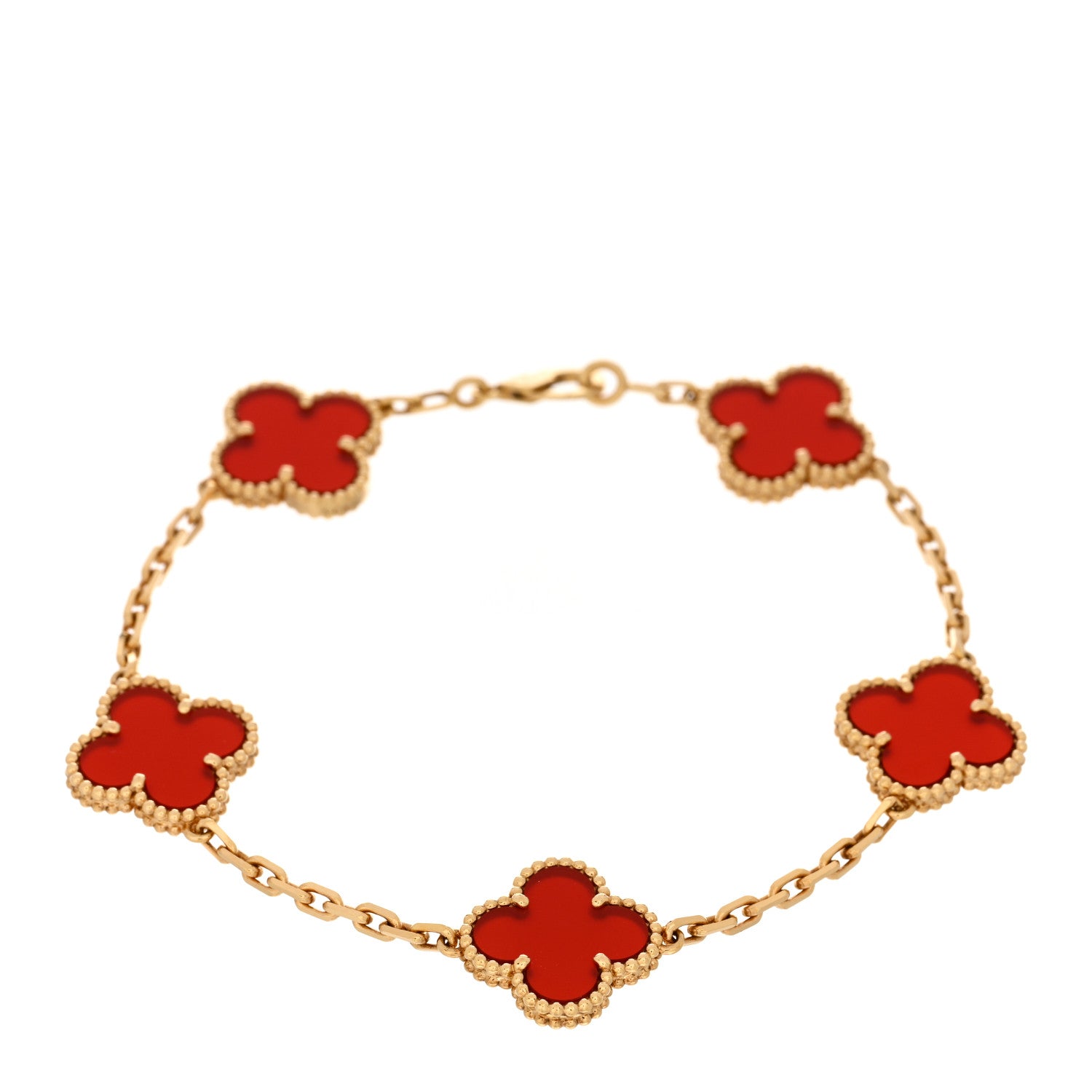 Van Cleef & Arpels 18K Yellow Gold Carnelian 5 Motifs Vintage Alhambra Bracelet 1 of 5