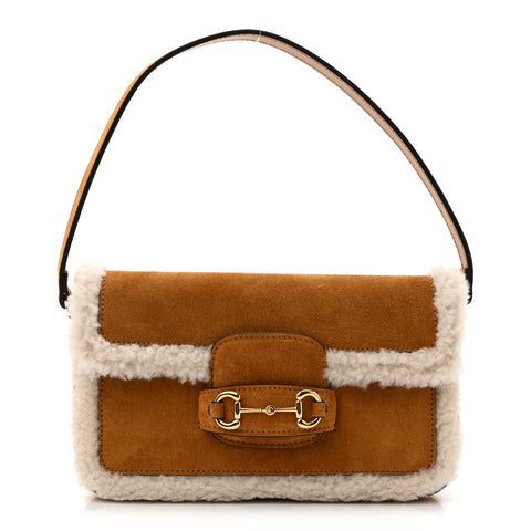 Suede Shearling Horsebit Mini 1955 Shoulder Bag Honey Beige Milk