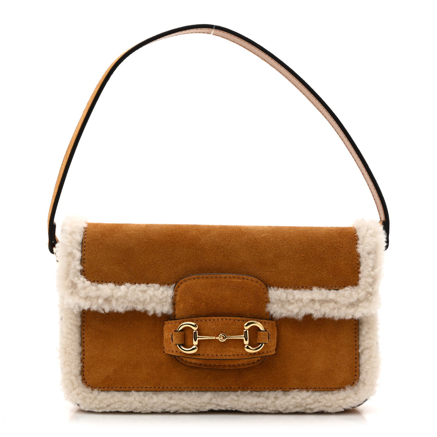 Suede Shearling Horsebit Mini 1955 Shoulder Bag Honey Beige Milk