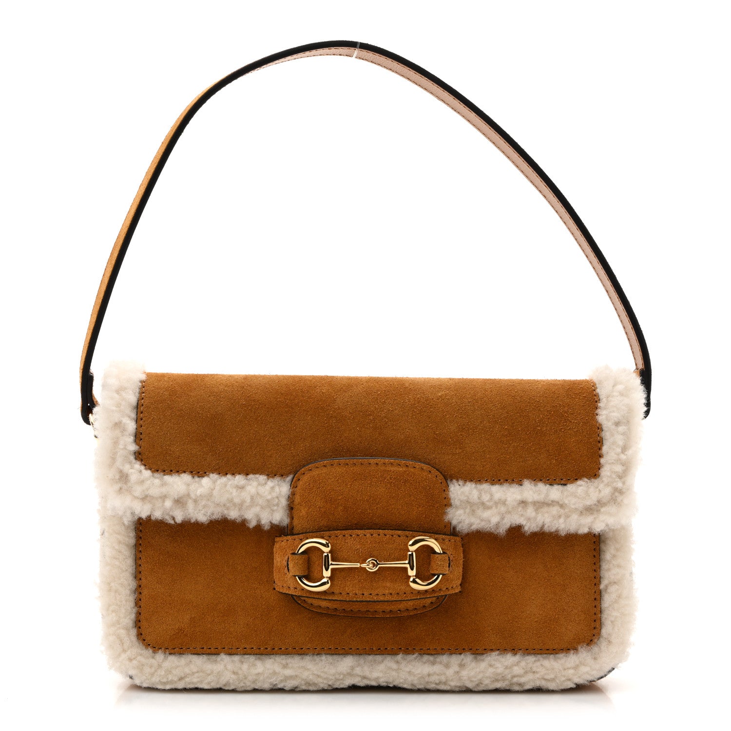 Gucci Suede Shearling Horsebit Mini 1955 Shoulder Bag Honey Beige Milk 1 of 11