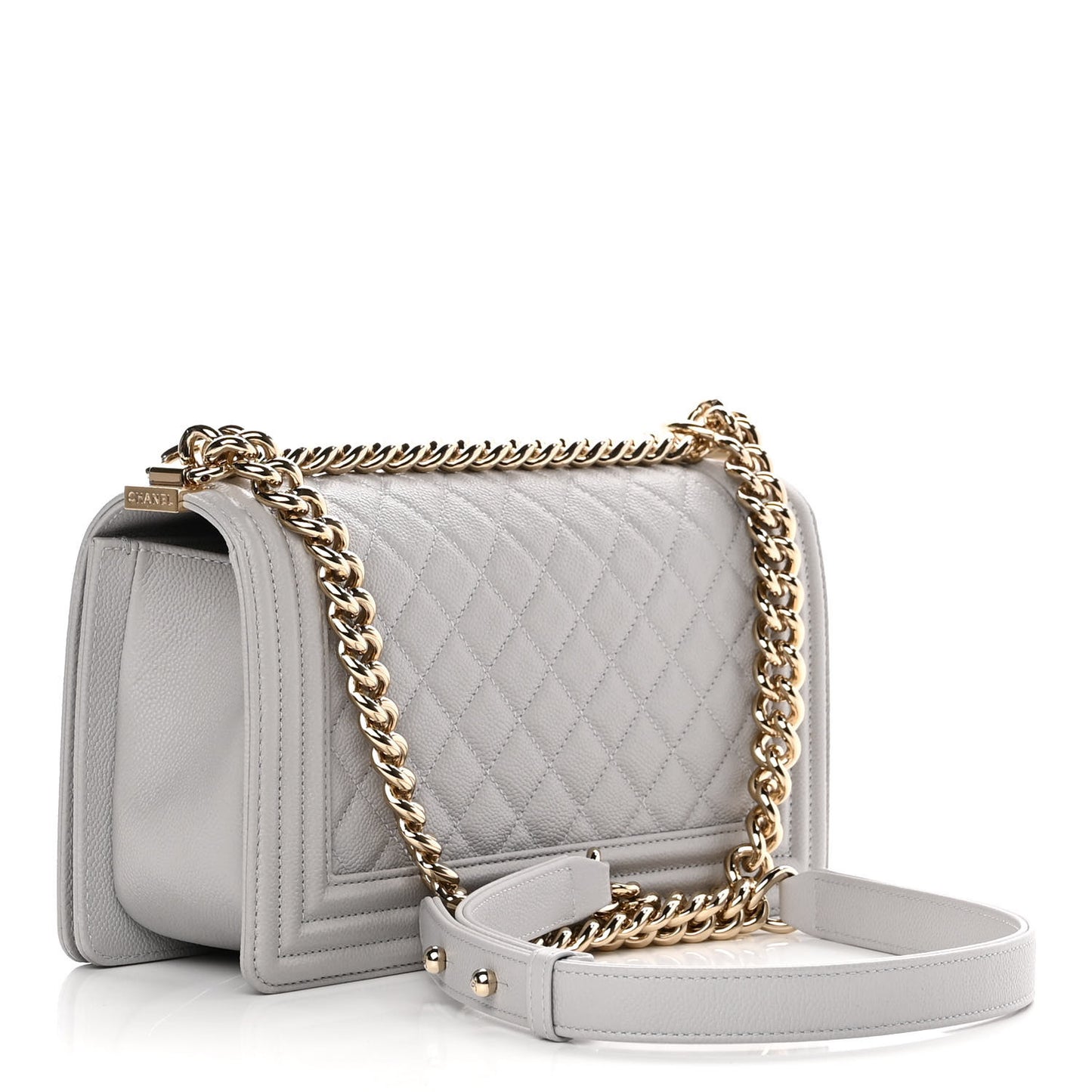 Caviar Quilted Medium Boy Flap Light Grey