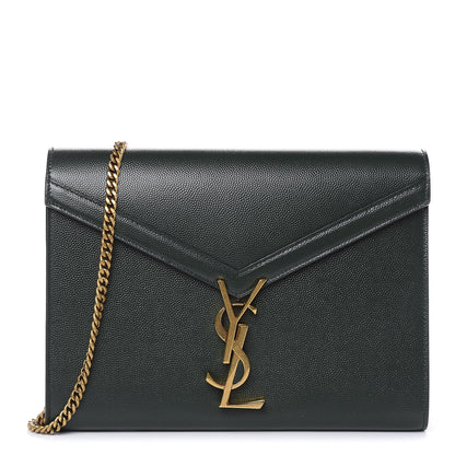 Saint Laurent Grain De Poudre Monogram Cassandra Chain Wallet Vert Fonce 1 of 9
