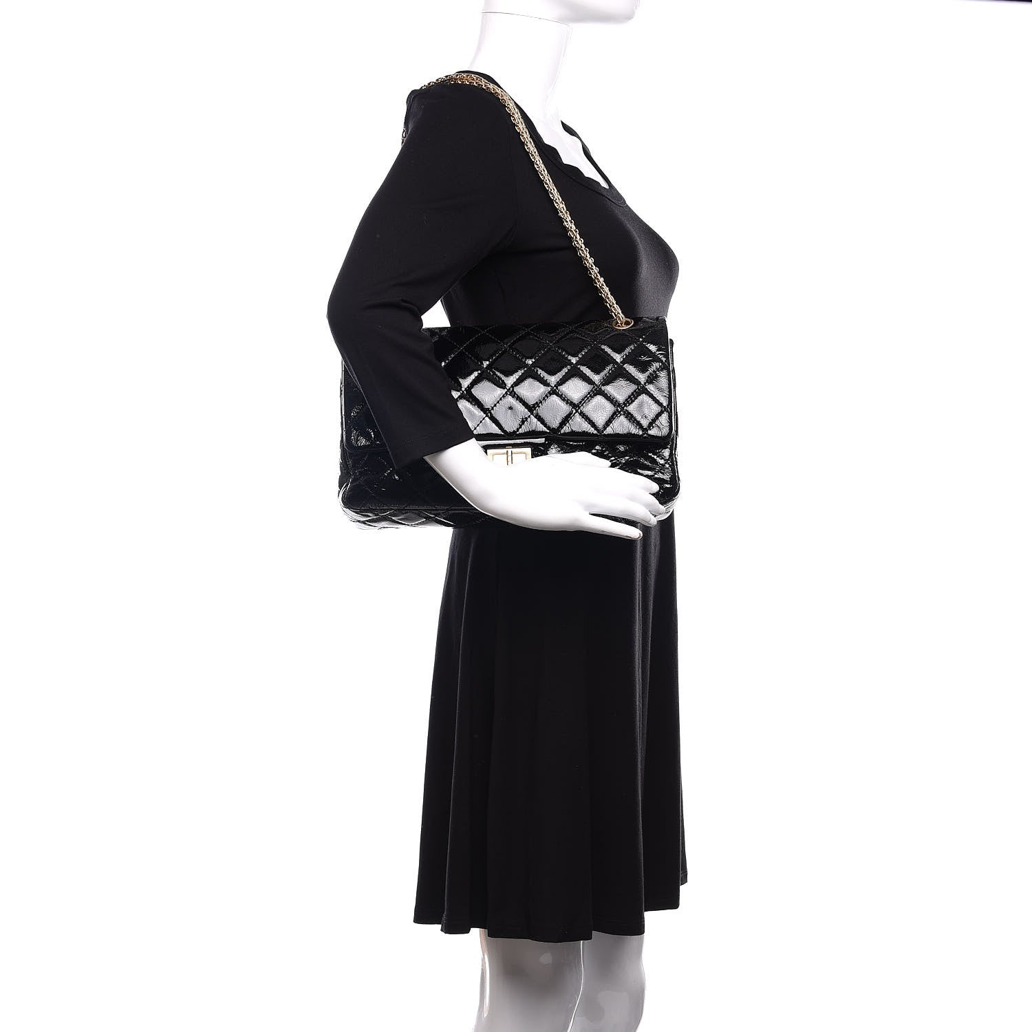 Chanel Distressed Patent Quilted 2.55 Reissue 227 Flap Black 3 of 12