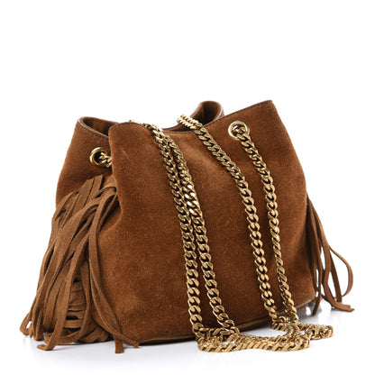Saint Laurent Suede Calfskin Fringe Baby Emmanuelle Bucket Light Ochre 3 of 12
