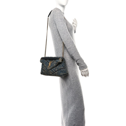 Saint Laurent Denim Quilted Small Loulou Puffer Monogram Chain Satchel Rodeo Blue 2 of 10