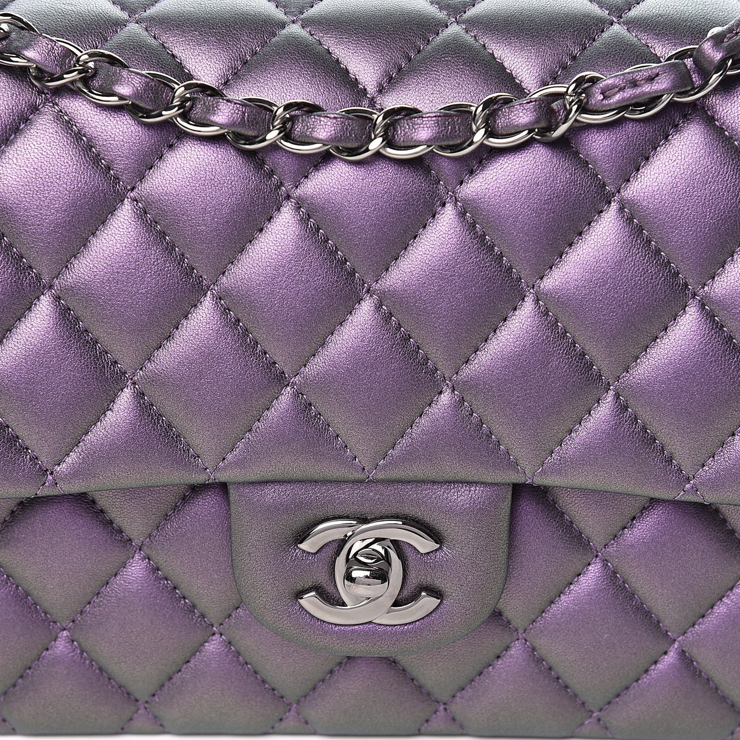 Iridescent Lambskin Quilted Medium Double Flap Dark Purple