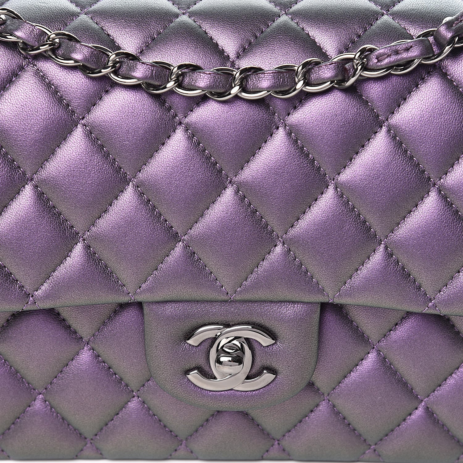 Chanel Iridescent Lambskin Quilted Medium Double Flap Dark Purple 10 of 16