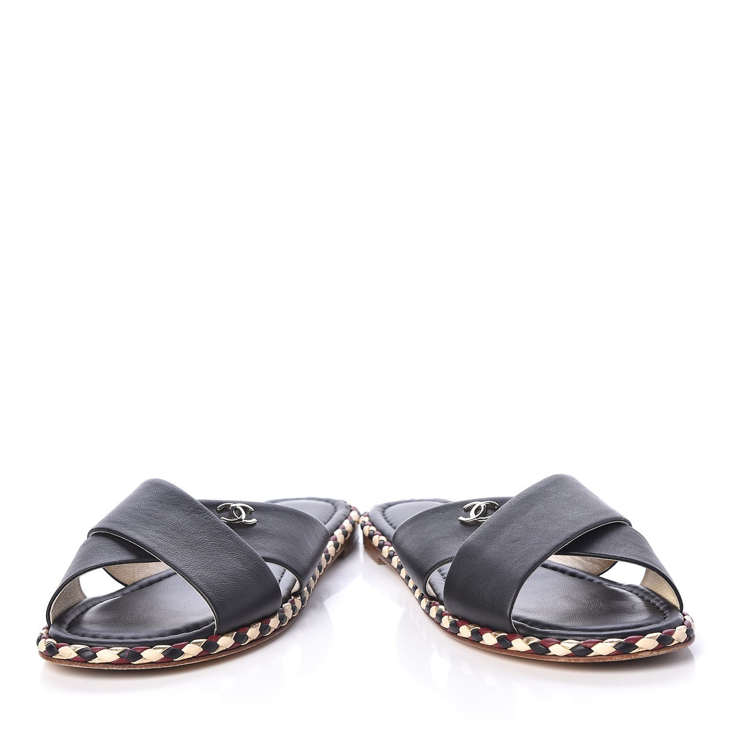 Chanel Lambskin Braided Mule Sandals 38 Black 6 of 10