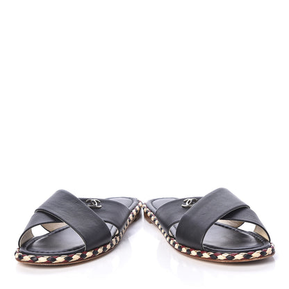 Chanel Lambskin Braided Mule Sandals 38 Black 6 of 10