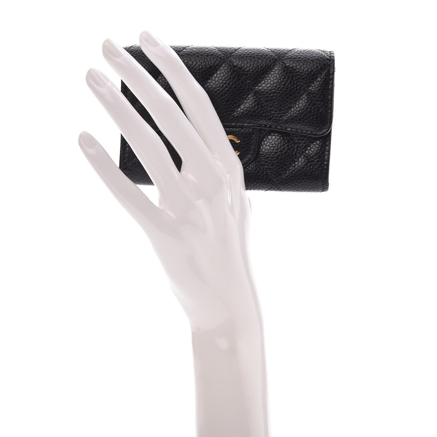 Caviar Quilted Flap Card Holder Black