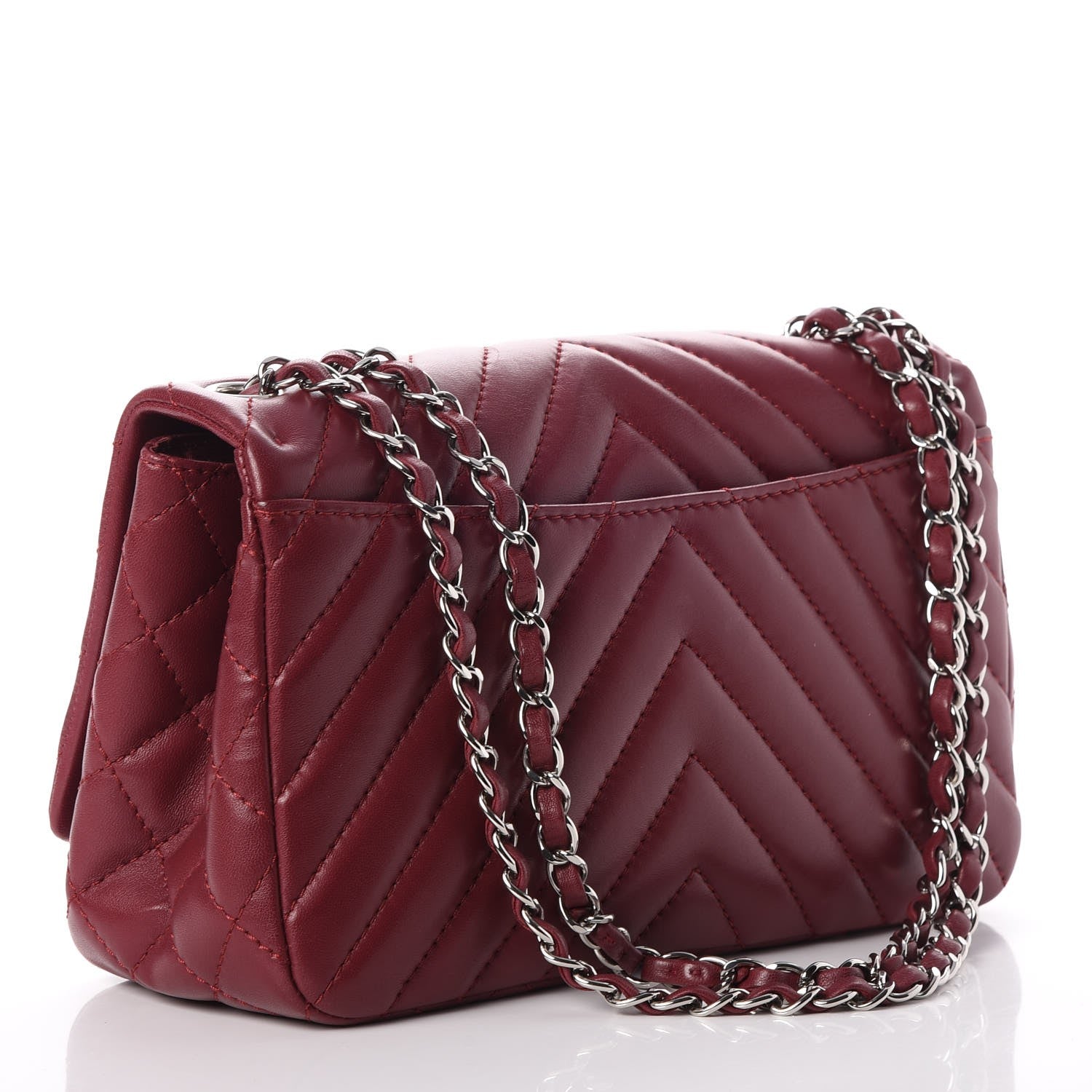 Chanel Lambskin Surpique Chevron Medium Single Flap Dark Red 3 of 14