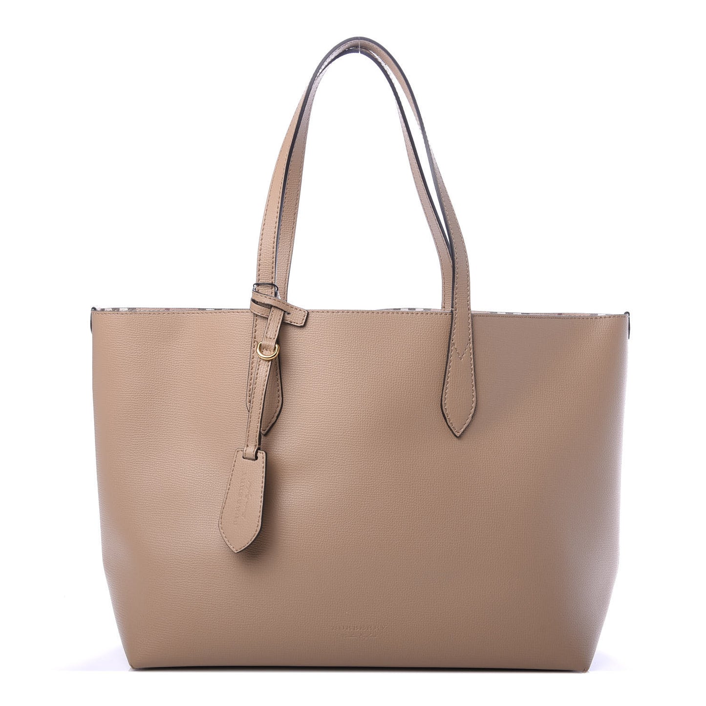 Grainy Calfskin Haymarket Check Medium Reversible Tote Camel